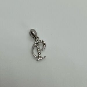 Vtg 925 Sterling Silver & Cz Stone Letter P Charm / Pendant